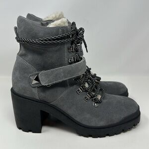 Marc Fisher Nature Suede Leather Heeled Hiker Ankle Boot Gray Size 10.5